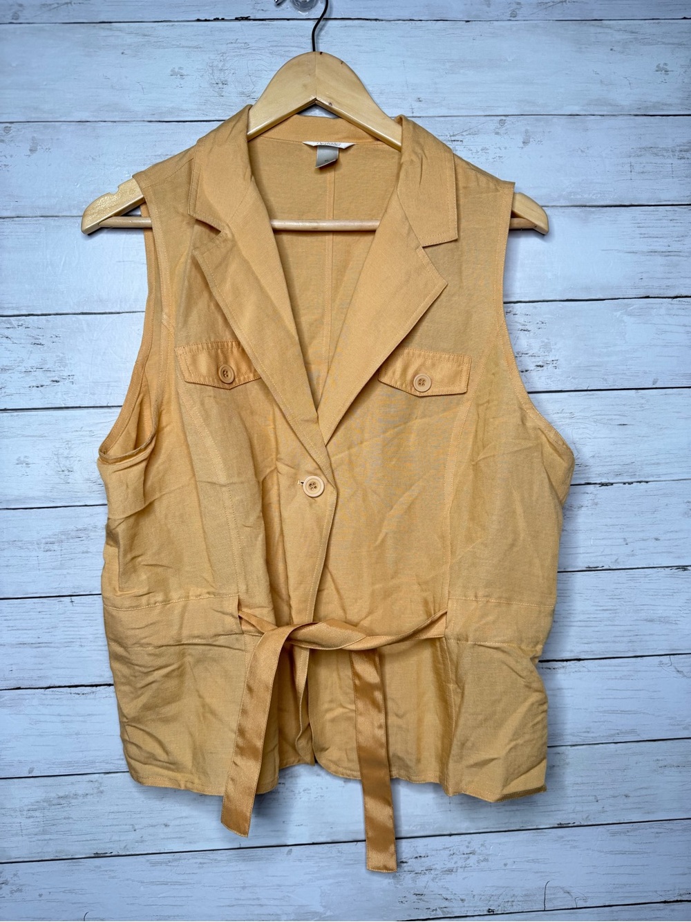 Christopher and Banks Mustard Yellow Linen Blend Tie Belted Vest Top XL